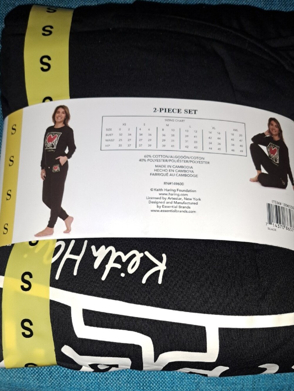 Keith Haring Ladies Lounge Set - Black & Red Long Sleeve Crew with Joggers - Picture 2 of 4